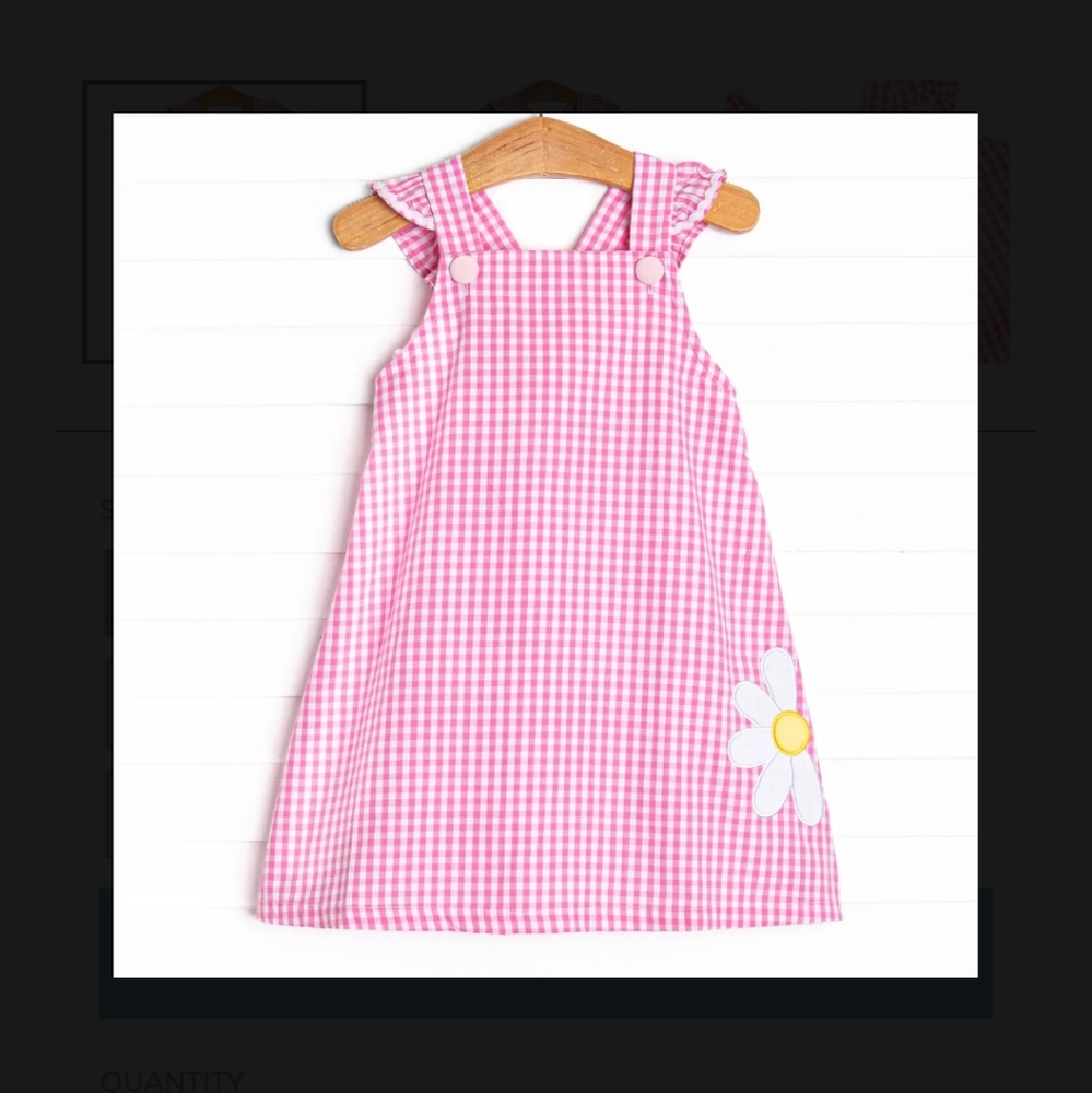 Stitchy Fish Pink Gingham  Girl Dress with Daisy Patch 3T